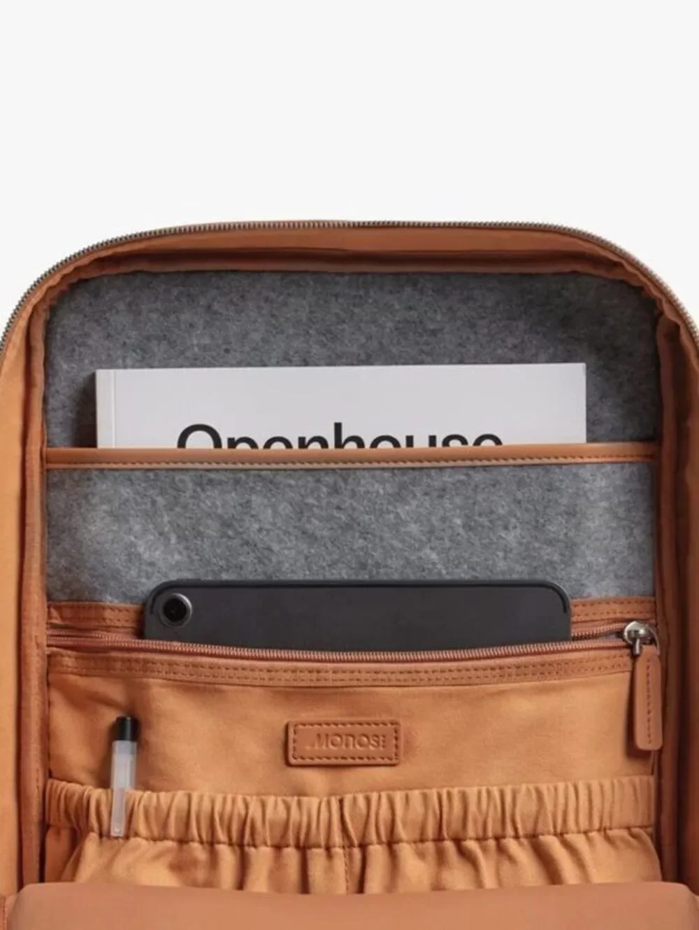 Monos Metro Backpack Saddle Tan Vegan Leather Laptop Travel Commuter Bag